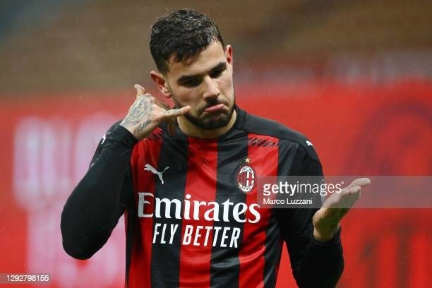 MILAN, ITALY - DECEMBER 23: Theo Hernandez of AC Milan celebrates after scoring their sides third goal during the Serie A match between AC Milan and SS Lazio at Stadio Giuseppe Meazza on December 23, 2020 in Milan, Italy. Sporting stadiums around Italy remain under strict restrictions due to the Coronavirus Pandemic as Government social distancing laws prohibit fans inside venues resulting in games being played behind closed doors. (Photo by Marco Luzzani/Getty Images)